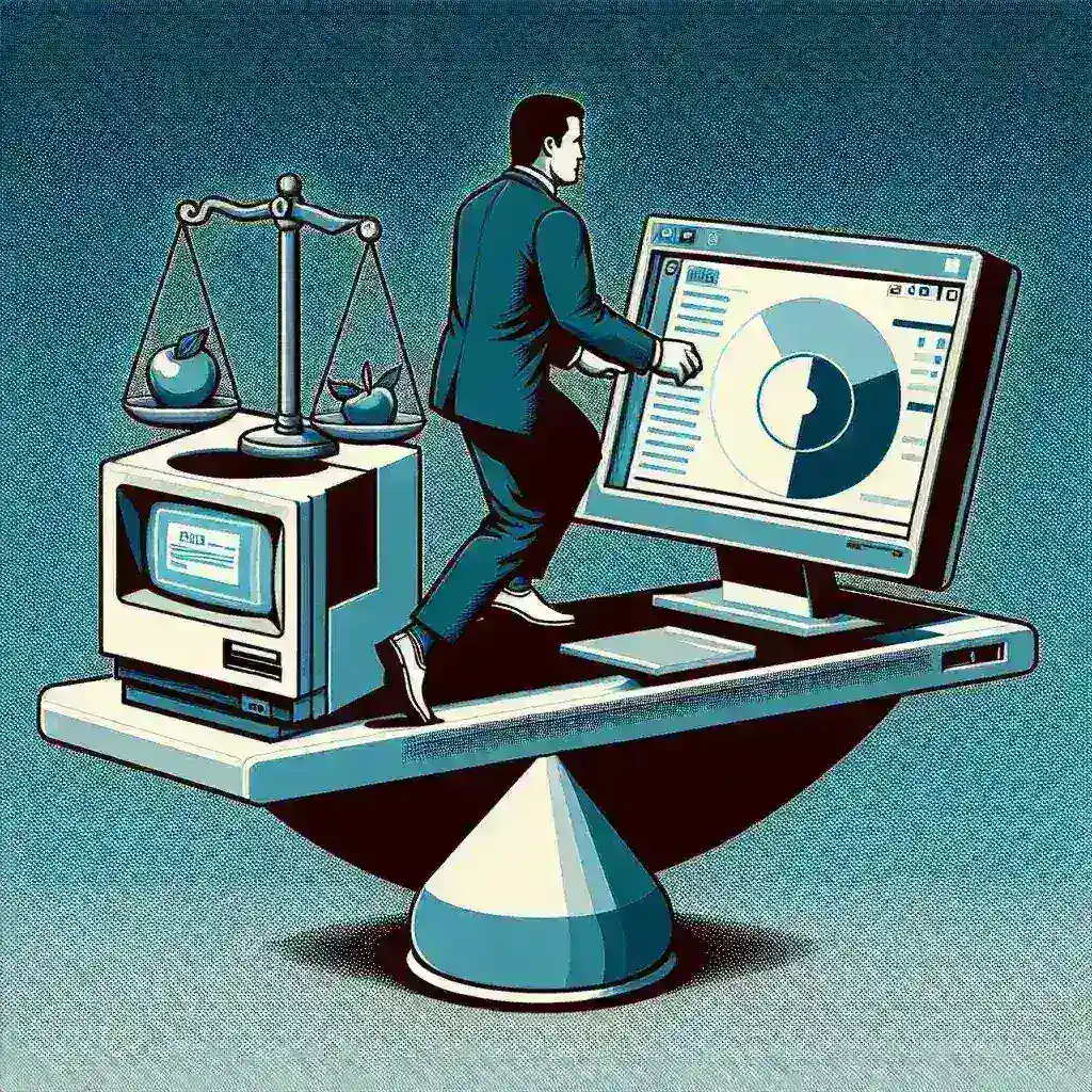 "Ilustrasi langkah-langkah untuk menjalankan software lama di sistem operasi baru menggunakan mesin virtual dan kompatibilitas sistem".