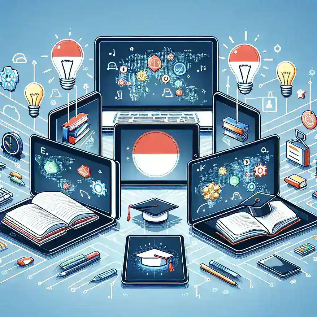 "Ilustrasi aplikasi terbaik untuk pembelajaran online di Indonesia, menampilkan antarmuka pengguna yang ramah dan fitur pembelajaran interaktif."