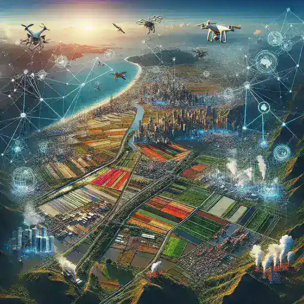 "Map showcasing the implementation of geospatial technology for economic potential mapping in a local region, highlighting key data points and geographic features."